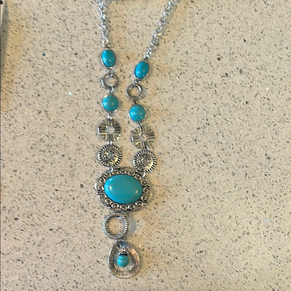 Turquoise and Silver Pendant Necklace